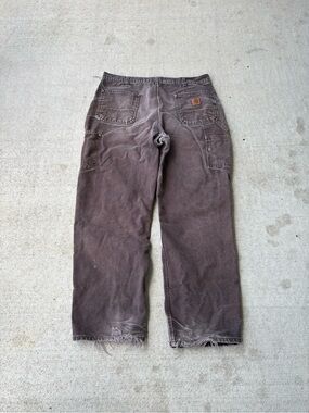 Vintage Faded Carhartt B136 Double Knee Thrashed Dark Brown Pants 36x31.5